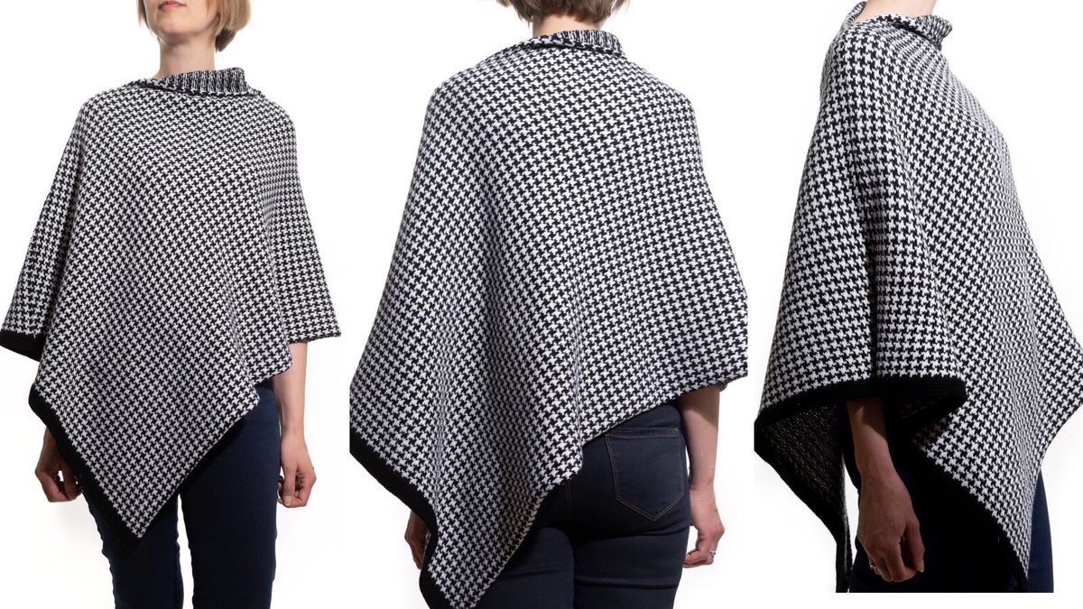 MillieMooKnit's tweet photo. My newest design a retro Houndstooth poncho, knitted in 100% super-soft Merino, great for keeping those chilly Autumn winds out. #UKCraftersHour #CraftBizParty #bizbubble #Crafthour #HandmadeHour 
https:https://t.co/z09xGKLTNb https://t.co/HMRlAeuXtX