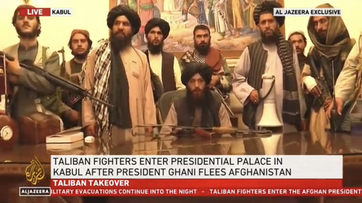 Presidential Palace in Kabul right now, Al Jazeera has an exclusive live video of the Taliban inside the Palace