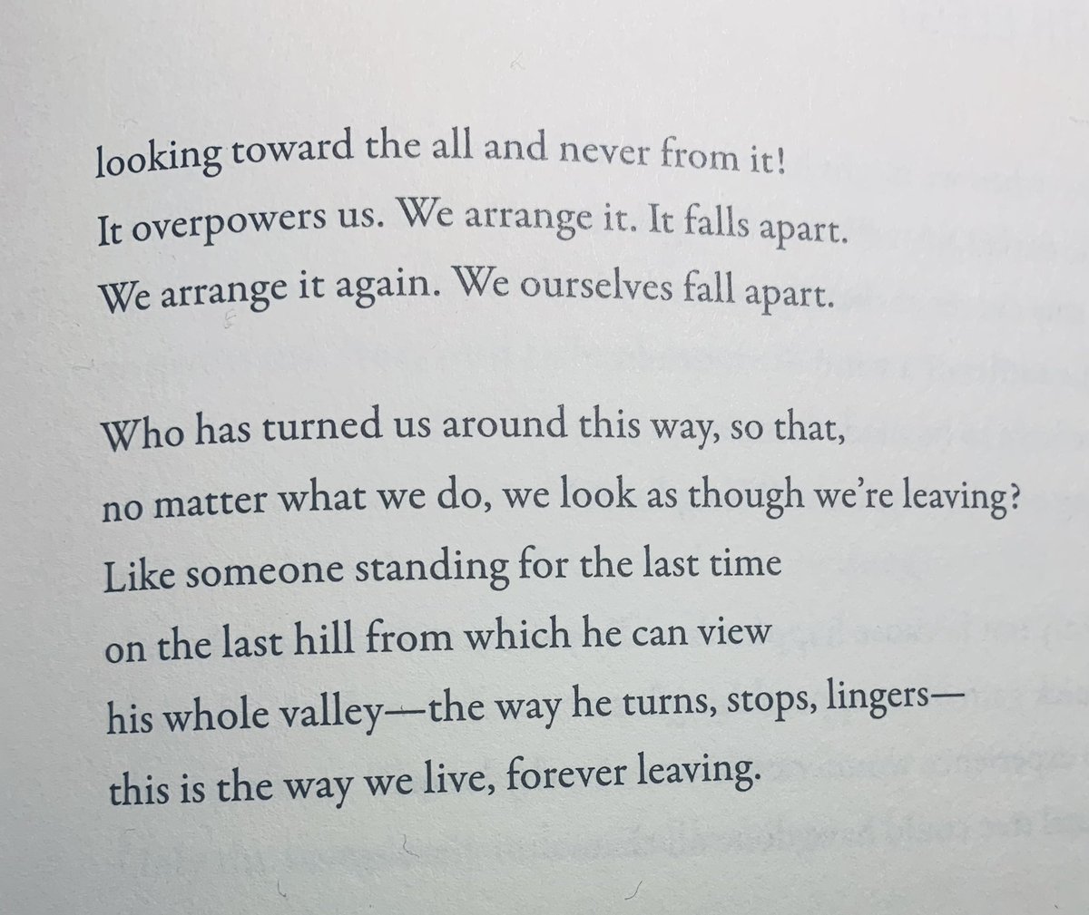 Thinking about these Rilke lines today. The Eighth Elegy, translated by Snow (left) and Miranda (right).