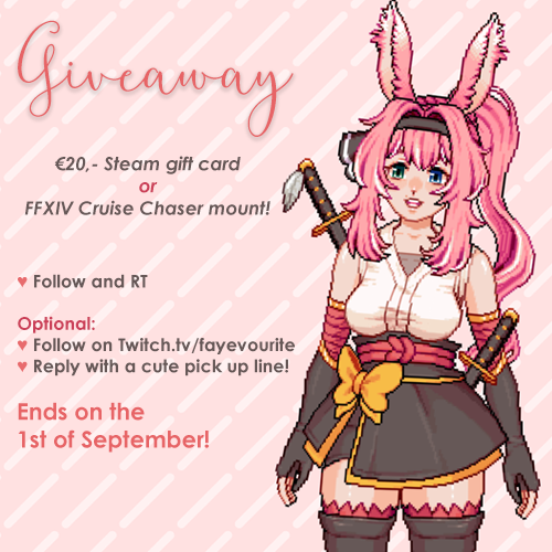 yourfayevourite's tweet photo. To celebrate my new model and 100 followers on Twitter I'm holding a giveaway! 🥰

Prize will be the Cruise Chaser mount or a Steam gift card! 💎

Rules:

♥ Follow and RT

optional:
♥ Follow me on https://t.co/awt2OQ4i7u
♥ Reply with a cute pick up line!

Deadline is 1-9! 💕 https://t.co/mwT0bvGkAy