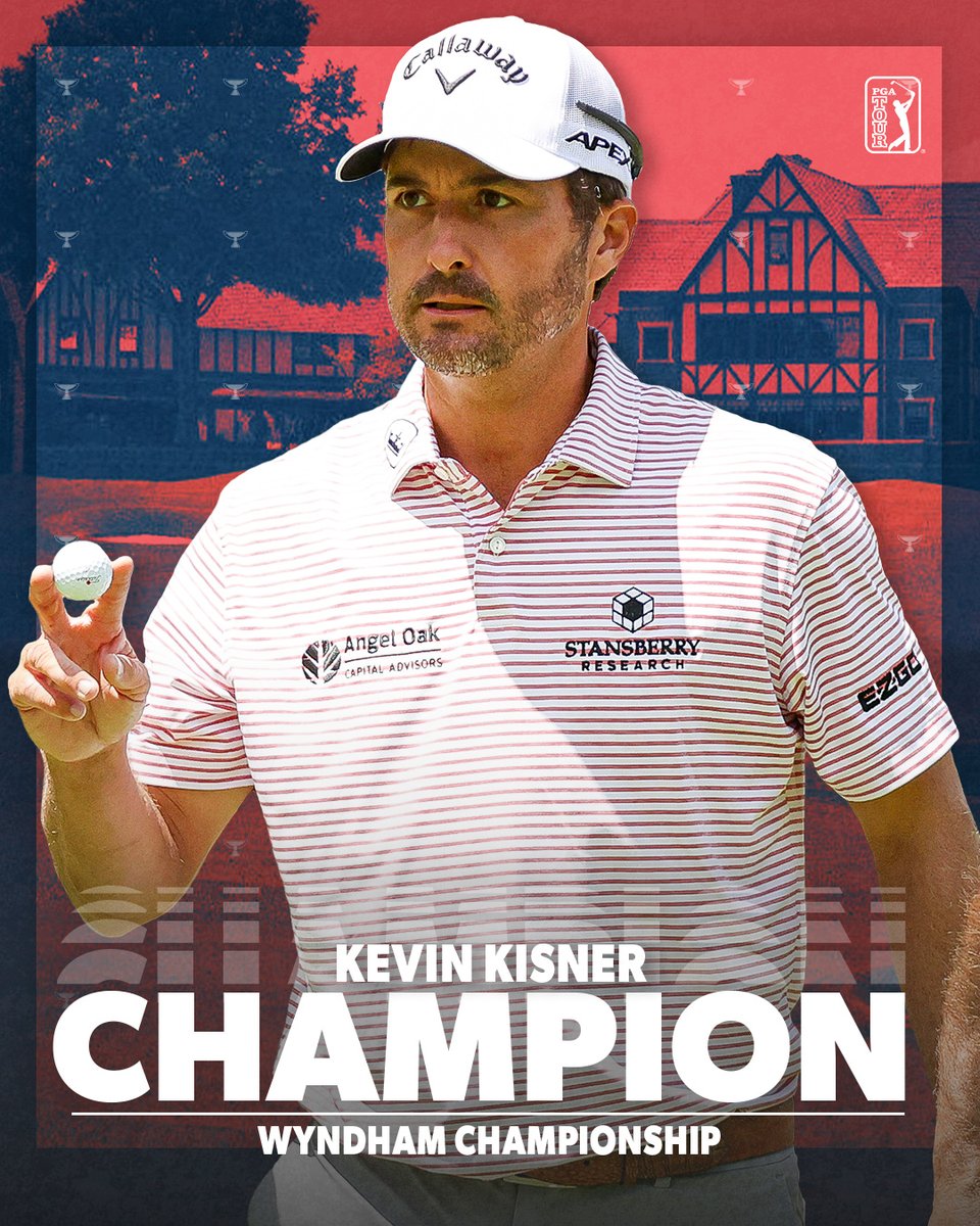 PGATOUR's tweet photo. Winning ain't no hobby. 🏆

@K_Kisner survives a thrilling 6-man playoff to win @WyndhamChamp for his fourth TOUR victory. https://t.co/6hK1HlAUby
