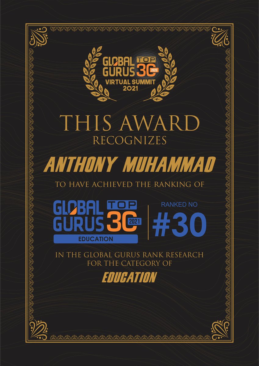I'm proud to announce that I officially received my award for being one of the 30 Most Influential Educators in the world in 2021. I am grateful and humbled 🙏🏿