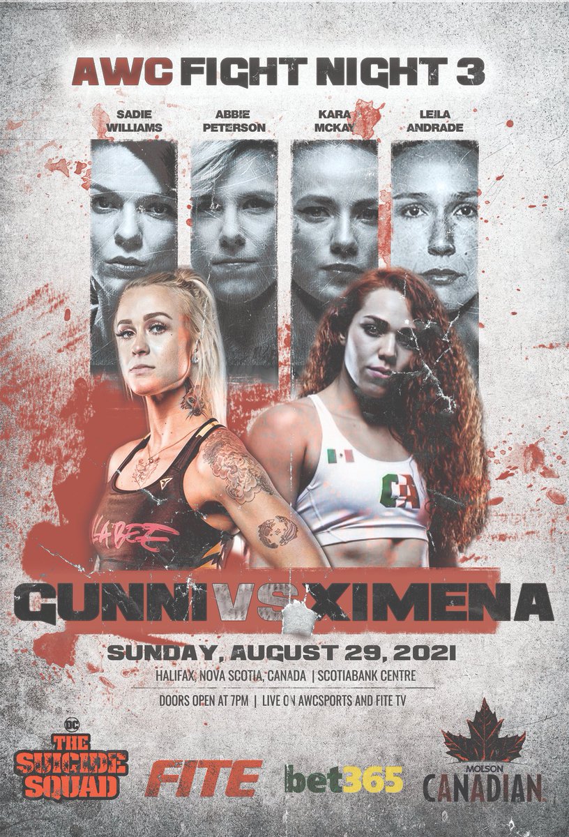 Our third Fight Night event brings us to Halifax, Nova Scotia Canada where we will have our last set of finalists for the Flyweight and Featherweight Championship Tournaments. 

Sunday August 29 2021 at the Scotiabank Centre. 

7PM PT / 10PM ET. Live on AWCSports and FITETV.