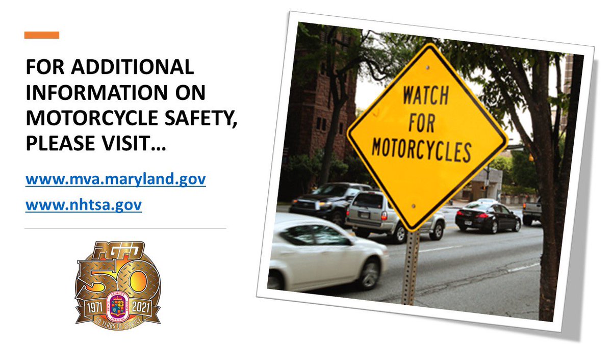 PGFDNews's tweet photo. #PGFD “Fifty Days of Safety” asks if you look out for motorcycles as you drive? According to the @NSCsafety only 3% of registered vehicles in the US are motorcycles, but in 2017 motorcyclists accounted for 14% of all traffic fatalities with 5,172 deaths. #FiftyDaysofSafety https://t.co/gDzGQcavLe