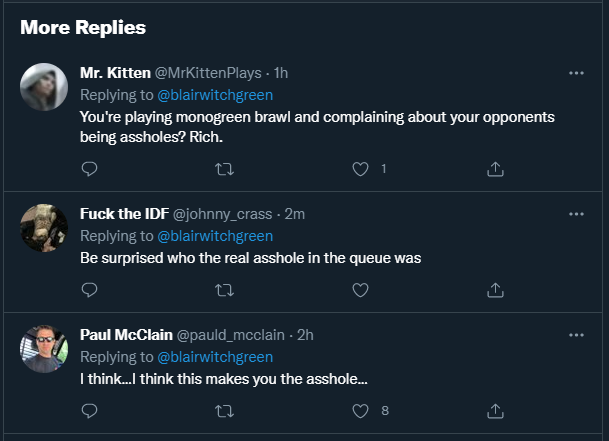 August 15, 2021: Star City Games columnist Bennie Smith admits to going afk vs "asshole decks" on Magic Arena, wasting his opponent's time as he writes his column. Bennie claims to do this for "80%" of opponents, eliciting various call outs for unsportsmanlike behavior