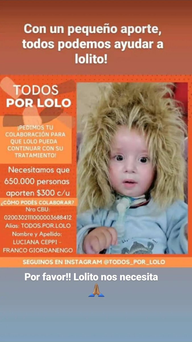 Lolo nos necesita y podemos colaborar como sea #TodosPorLolo 😇👶