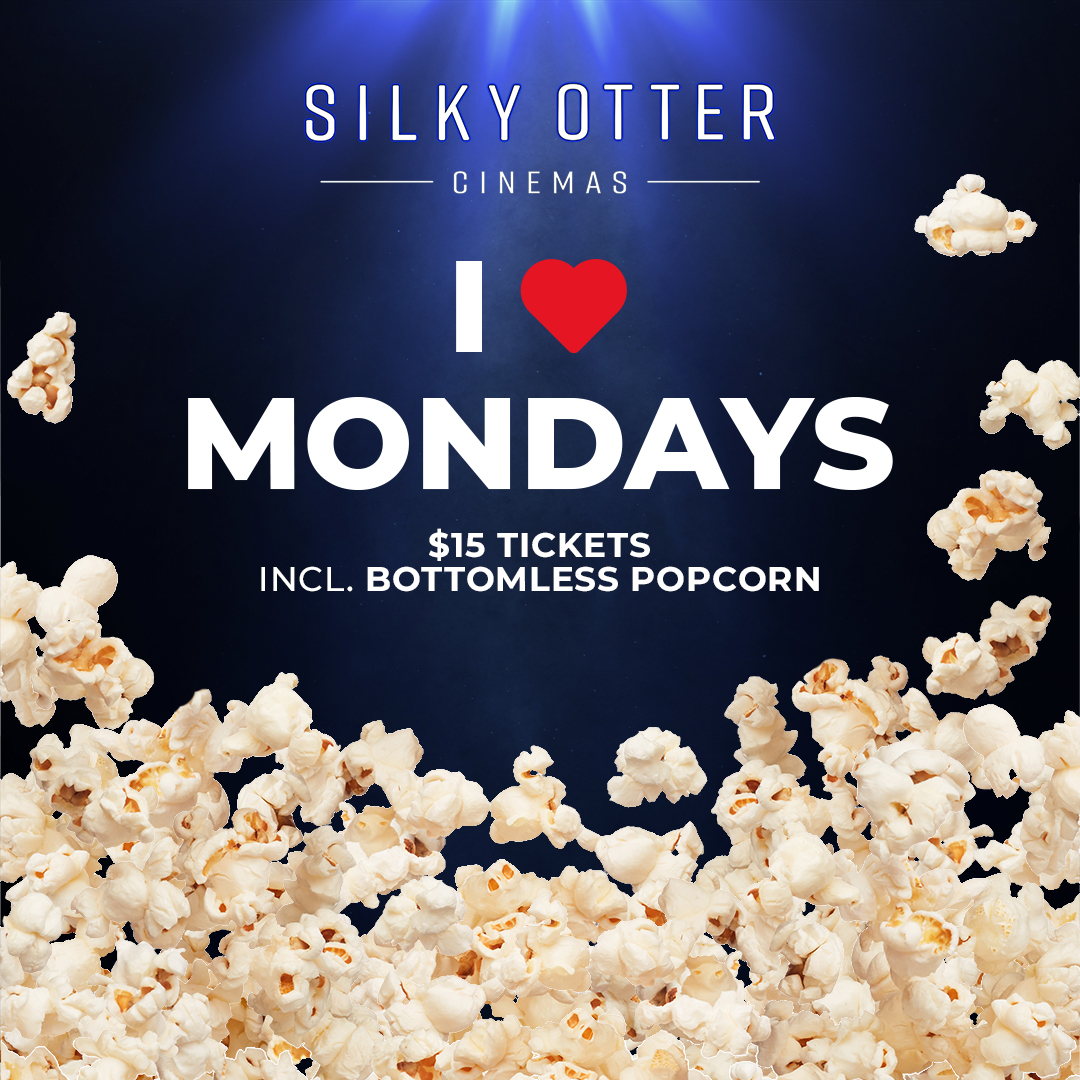 so_cinemas's tweet photo. There's no better way to spend a Monday than at Silky Otter Cinemas! All tickets are $15 and include a bottomless popcorn. 
Check out what's playing today: https://t.co/JOyibLyv5n https://t.co/ujGgDRxSrh