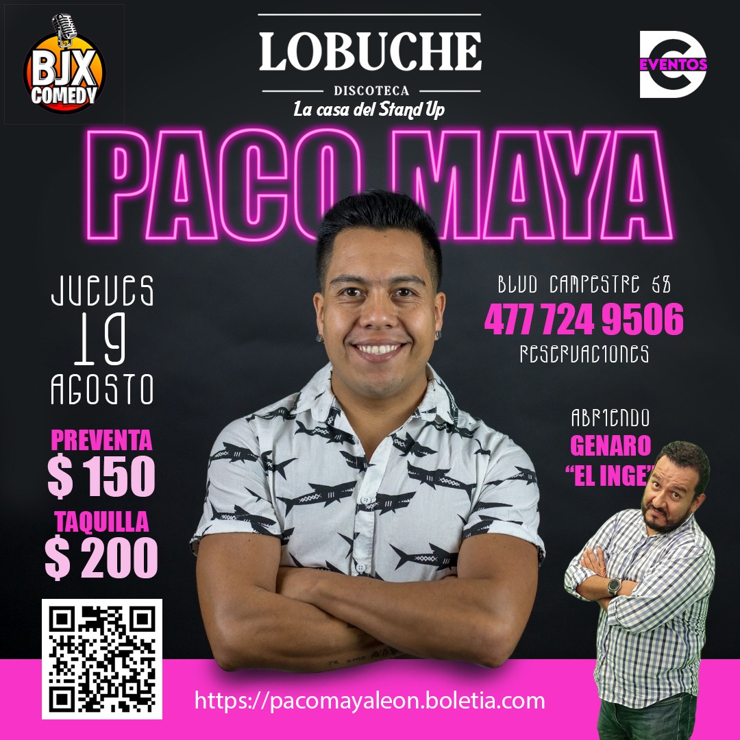 Este jueves tengo el honor de abrir el show de mi amigo <a href="/paquito_maya/">Paco Maya</a> en Lobuche León, boletos en pacomayaleon.boletia.com
