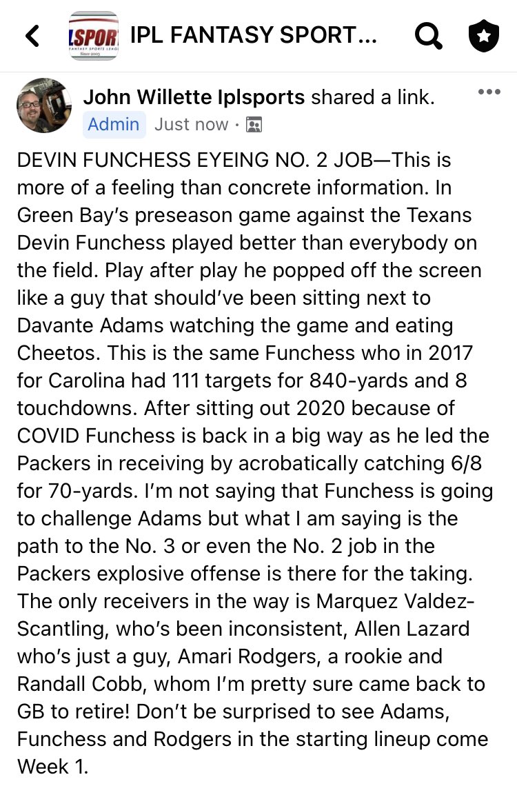 iplsports11's tweet photo. DEVIN FUNCHESS GOING TO SURPRISE A LOT OF PEOPLE
#FantasyFootball #NFLPreseason #NFLTwitter #nfl #funchess #packers #greenbay #sleepers https://t.co/w5Nomn6UAE
