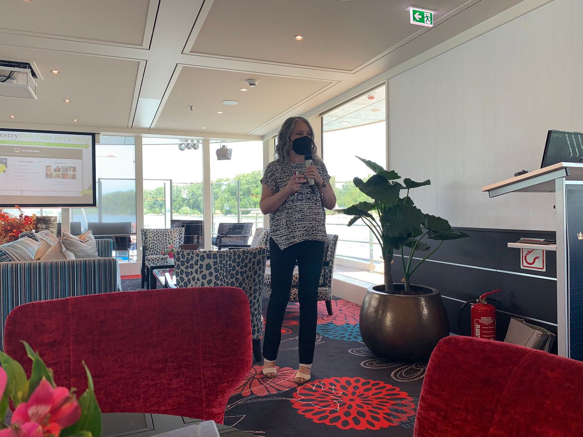 ProGenealogists's tweet photo. Expert genealogists Angie Bush and Kyle Betit have been sharing family history and stories with guests on board the AmaMora this week on the Rhine River. #heritagetravel #ancestralhome #rivercruise @amawaterways https://t.co/pAT9ZZChX7