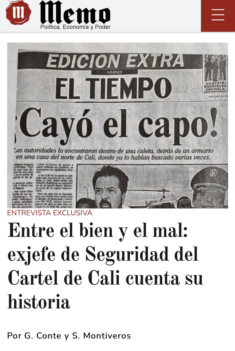 brainthon's tweet image. El exjefe de Seguridad del Cártel de Cali confirmó que enviaban cajas con dinero del narcotráfico a la política en Colombia. Léelo ahora en memo.com.ar