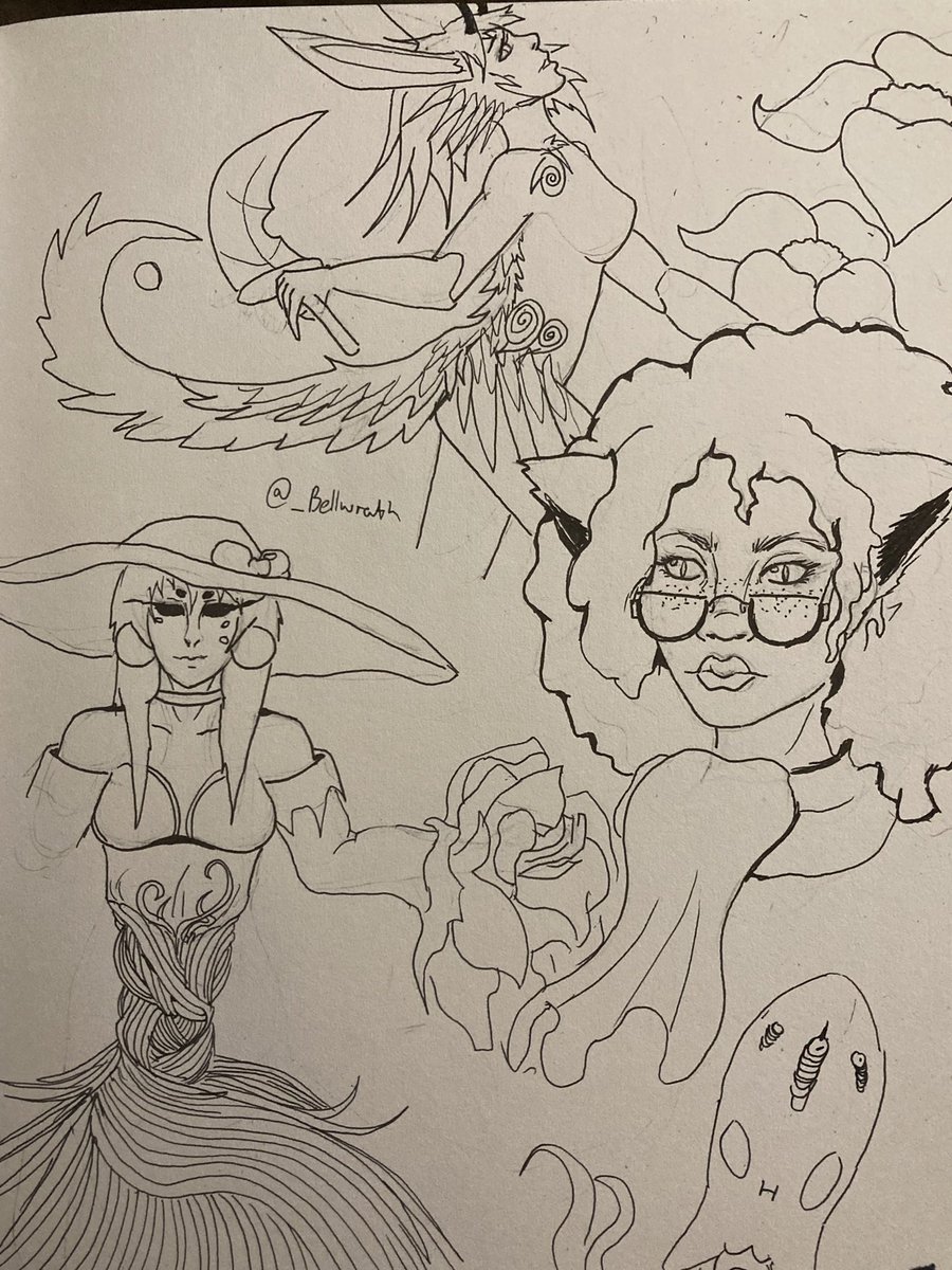 _Bellwrath_'s tweet photo. Playing around with my characters, I don’t know why I keep drawing pole dancing 🙃 #traditionalart #sketchbook #lineart #drawing #art #doodle #MaraPoisonFlowerOC #bellwrath #ink #MariaOC #wings #femaleOCs https://t.co/CQmHs6Tpfo