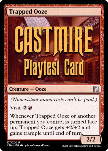 createcastmire's tweet photo. Don't open that Card of the Day, we just got it sealed up! The pair of "Trapped" cards experiment with Visit costs that must be played. At some point you have to use a land drop to get this out. Does that meant it could be pushed? I have had this one in particular explode. https://t.co/VbWOpk8IR0