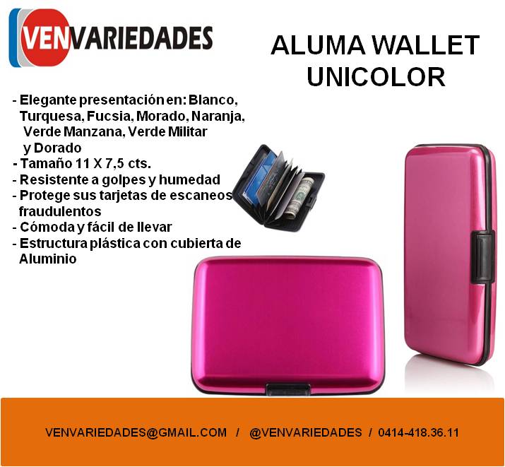 VENVARIEDADES's tweet photo. @ventasvalencia Tarjetero ALUMA WALLET, en Blanco, Turquesa, Naranja, Morado, Dorado, Fucsia, Verde Militar y Verde Manzana. Hacemos envíos nacionales 
¡OFERTA!
1x2$ 
3X5$
7x10$
#VenVariedades #wallet #Aluma #SanDiego #mercadolibre https://t.co/F9p3E45ejn https://t.co/MZwej6Q5Qm