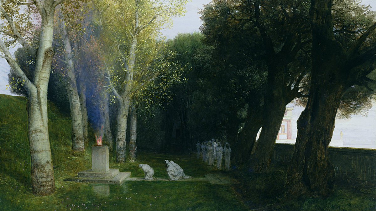 FutureCon's tweet photo. “there are traces...of a time when the priest who said mass at the altar was not only a Druid at heart, but in his heart saw no reason also for the Druid to be priest any less.”

#DailyWaite #Druidry #HolyGrail #Celtic

Image: 𝘛𝘩𝘦 𝘚𝘢𝘤𝘳𝘦𝘥 𝘎𝘳𝘰𝘷𝘦, Arnold Böcklin (1886) https://t.co/8GCwyDU70t