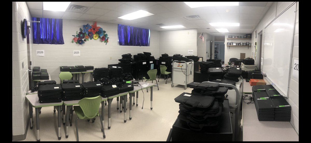 mrsdodson427's tweet photo. From #ThisToThat! From 1000 Chromebooks, 1000 chargers, 400 cases, and 18 carts 👉🏼 to 👉🏼 *almost* 1st day ready! Couldn’t have done it without the help of the @MC2TechInterns! #Inventoried #AssignedToStudents #Sorted #Delivered https://t.co/fMgoNVFe6h