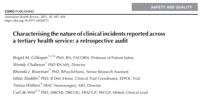 GriffithNursing's tweet photo. 🥳Congratulations 🥳 to @bgillespie6 @WendyChaboyer #DrBoorman @Ishtar_Sladdin #ProfWithers #ProfdeWet
on their recent publication in @AusHealthcare @CSIROPublishing https://t.co/pb1HDxda1a
