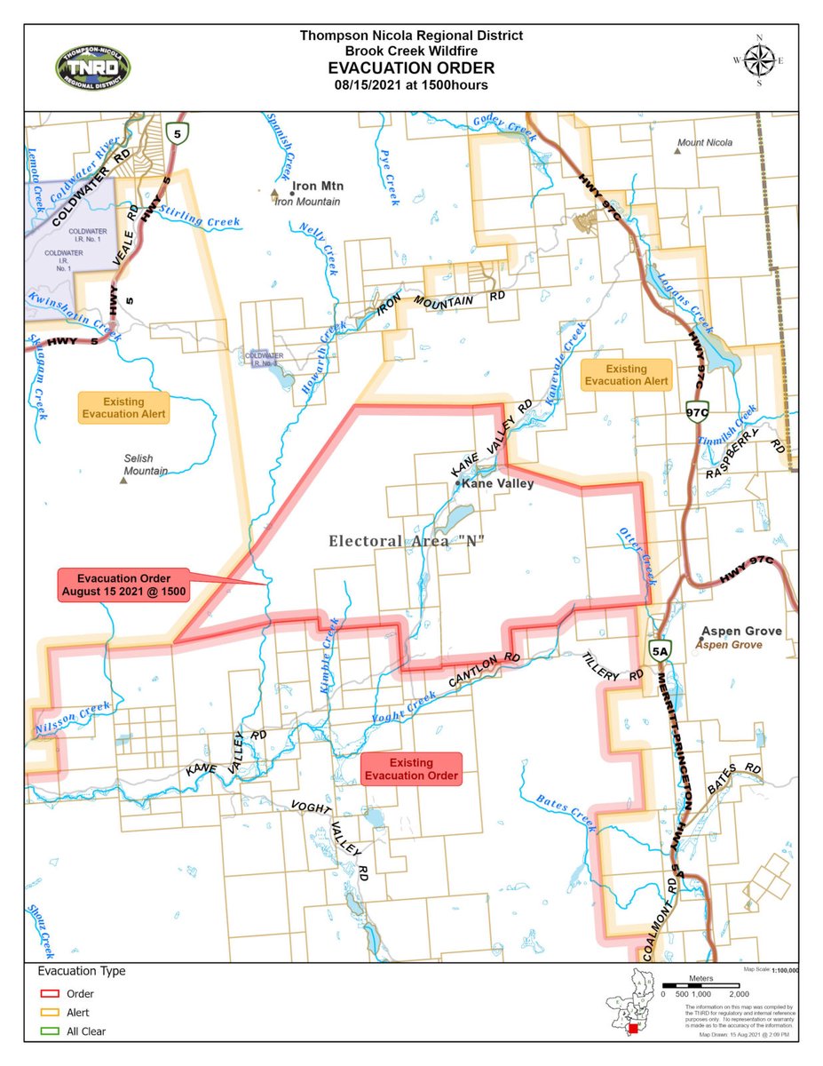 TNRD's tweet photo. A wildfire event located in the vicinity of Brook Creek is threatening structures and the safety of residents in Electoral Area “N” (Beautiful Nicola Valley-South).

https://t.co/nMoZmWmlME https://t.co/U6lZwXrKtV