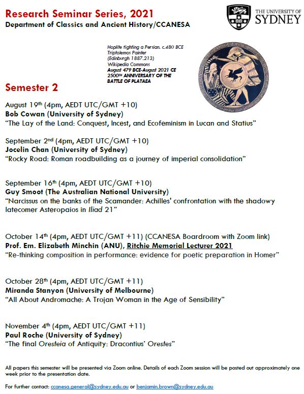 res_australes's tweet photo. Aug 19 #online Sydney @CCANESA @UsydSOPHI [4pm] CAH/CCANESA Research Seminar: Bob Cowan (Sydney), The lay of the land: conquest, incest, and ecofeminism in #Lucan &amp; #Statius. Zoom (mailing list https://t.co/tk8Lq1byWi) - E: canesa.general@sydney.edu.au https://t.co/3DICa0sE72 https://t.co/2sKlgmkAbx