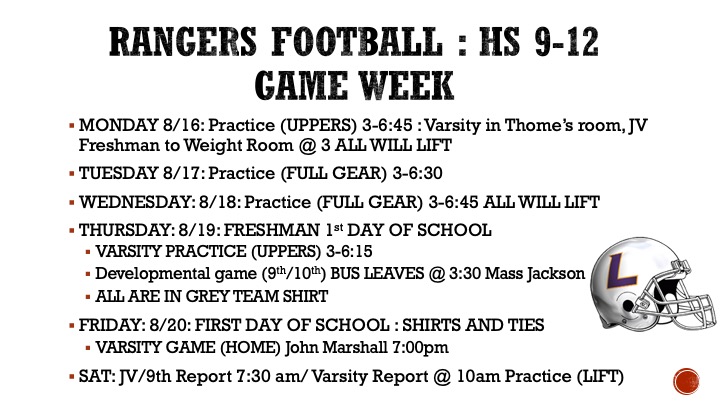 CoachTThome's tweet photo. Rangers Schedule: GAME WEEK, also school begins Thur 9th and Fri 10-12!!! #PCE #FAST21 @LkwdAthletics https://t.co/wUraR2dmCp