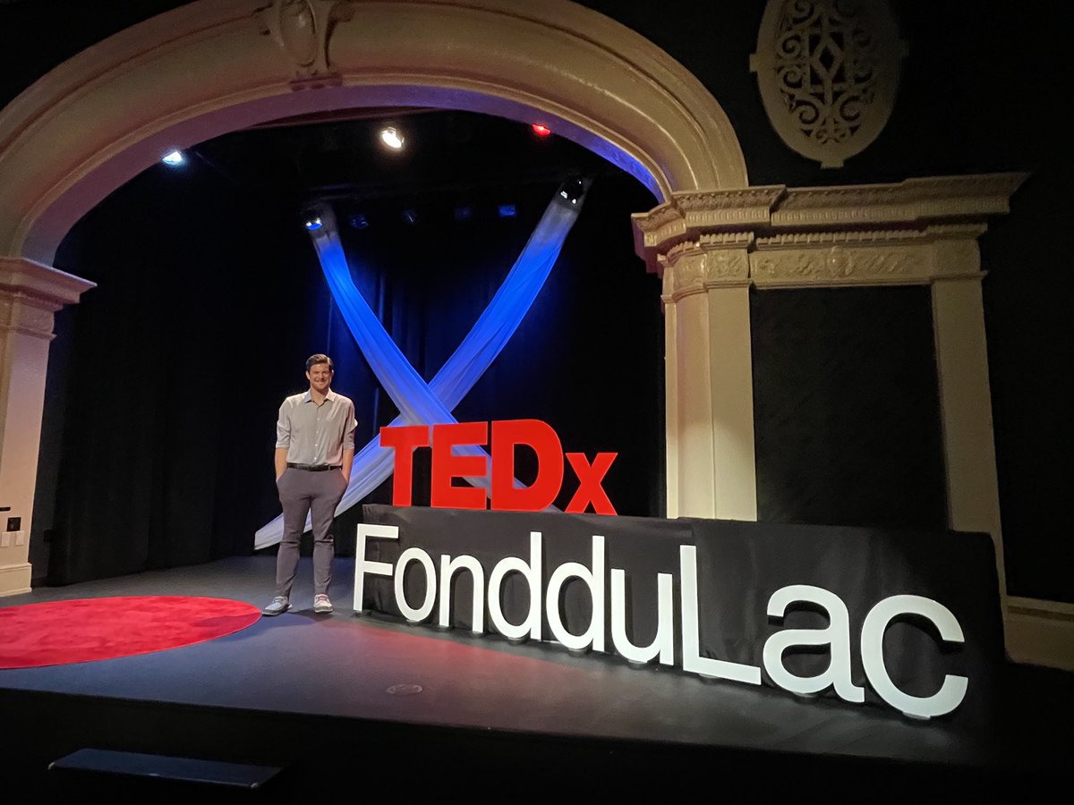 WiscoNickO's tweet photo. Yesterday I had the pleasure of giving my first @TEDx talk at @TEDxFondduLac. It was an experience I’ll never forget. Thanks to @Ragnorok180 and FDL team for organizing, to the other speakers for sharing their inspiring ideas, &amp; to my friends for coming to cheer me on. #grateful https://t.co/UQvCj80vW9