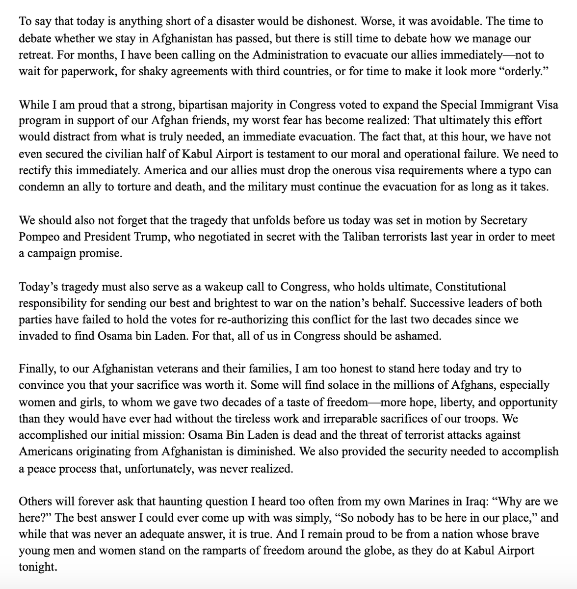 My statement on Afghanistan.