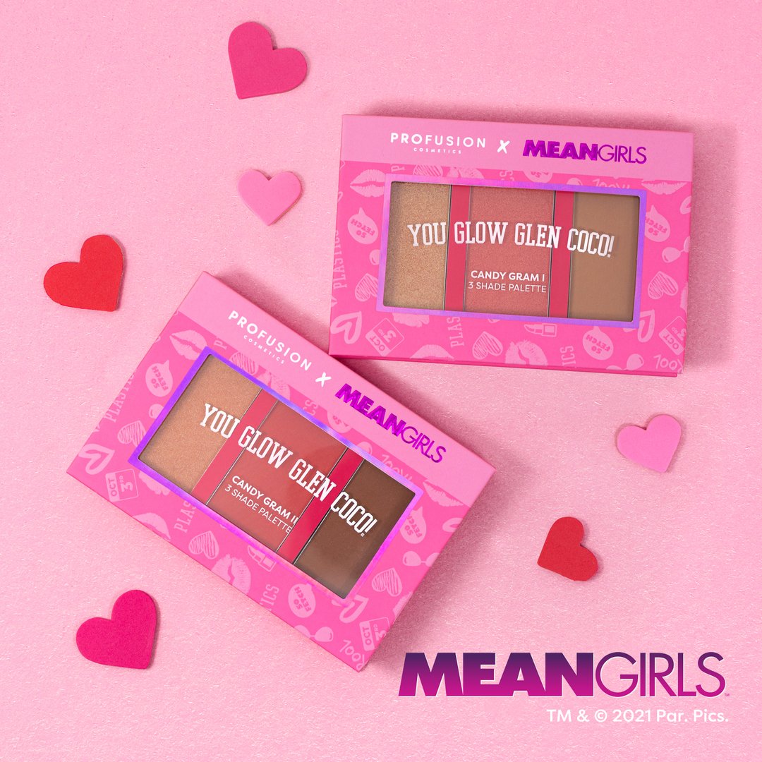 ProfusionCo's tweet photo. It’s glow time! Get ready to glow like Glen Coco using these universally flattering 3-shade face palettes. ✨✨
Shop the collection at Walmart and https://t.co/NlcMnvObai!
#ProfusionxMeanGirls #MeanGirlsCollection #MeanGirls #WalmartExclusive #WalmartBeauty #highlighter #bro https://t.co/IJlMy2AzWI