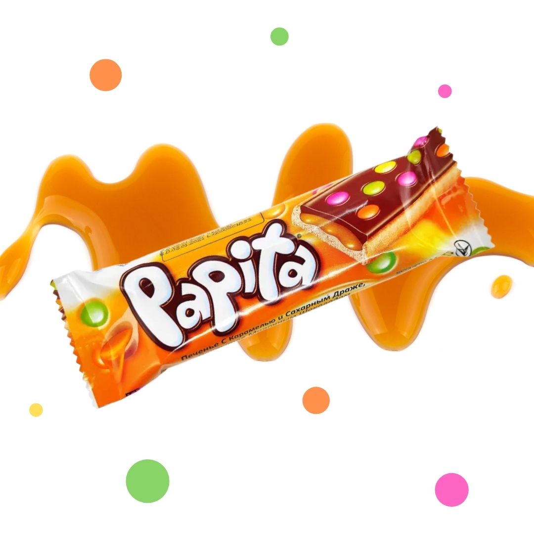 📢Vous l'avez goûté ?  
Papita Caramel, le biscuit caramel recouvert de chocolat au lait avec et dragées 😋
 ✅ Dispo dans vos magasins habituels