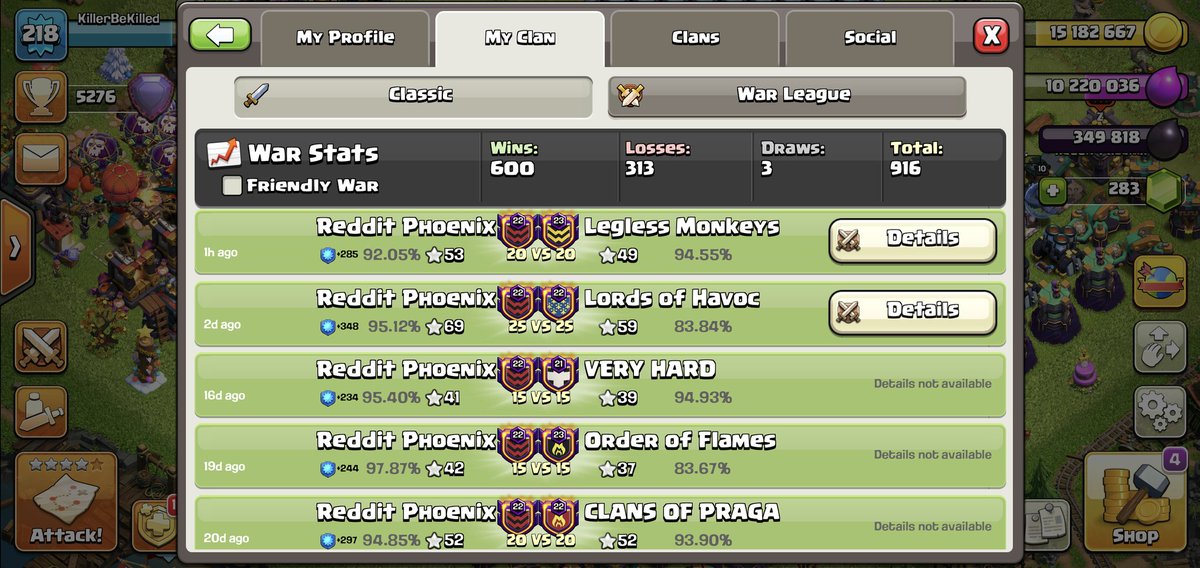 600th win today and only 1 loss in the last 80 days. Proud to be part of such a great clan. <a href="/reddit_phoenix/">Reddit Phoenix</a> #ClashOfClans