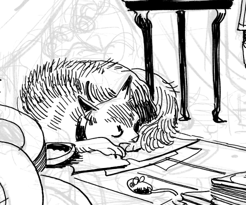 giving the kitty in this illustration some food and a toy because I can >: ) 