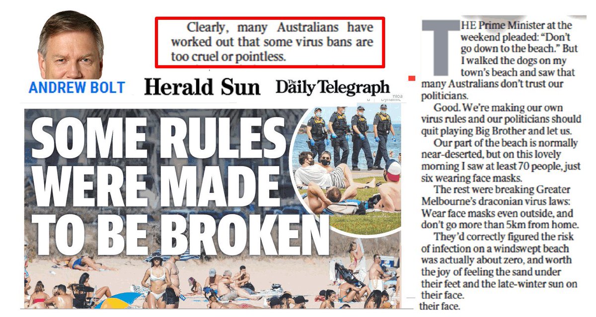 I encourage all families who lose loved ones &amp; all businesses that close or suffer more loss because of extended lockdowns from this article to please personally sue Andrew Bolt &amp; the <a href="/theheraldsun/">Herald Sun</a>. There’s got to be a law firm who would take this on. This is far right extremism