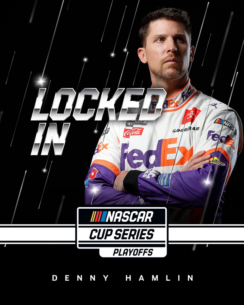 NASCAR's tweet photo. By virtue of today's results at @IMS, @dennyhamlin has clinched a spot in the #NASCARPlayoffs. https://t.co/P9llNZZAPd