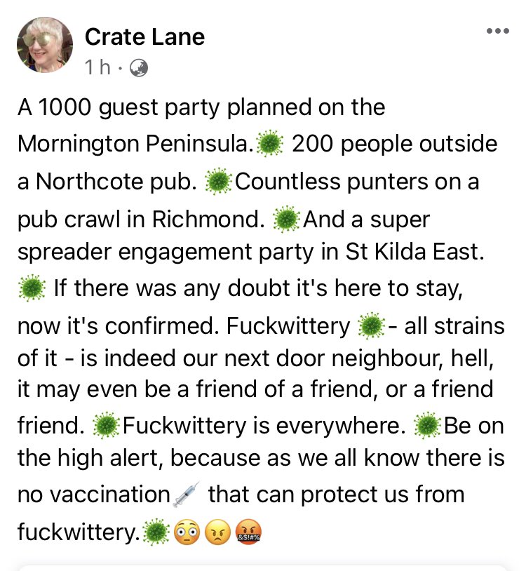 A fried just posted this on FB. I think she speaks for (almost) all of us in Melbs this morning.