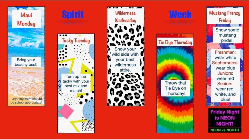 It's spirit week for our Mustangs! Show your Mustang spirit as we kick off our first full week and first home football game. Let's go East! @erhsathletics