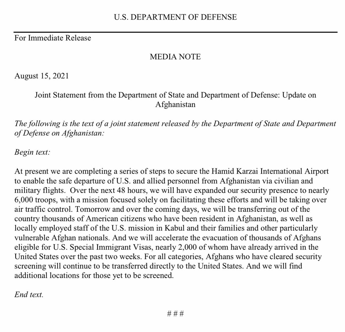 Finally — something on the record from the Pentagon: