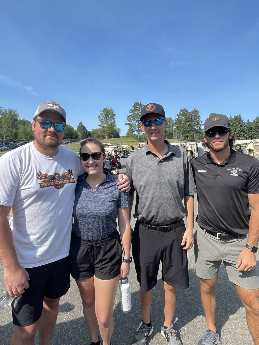 GRactivities's tweet photo. Thanks to the 14 teams that participated in today’s Thunderhawk scramble. The winning team with a score of 30 goes to Guy, Heidi, Kate Clairmont and Neil Trast! Go Rapids! https://t.co/9XmPQjh0Vs