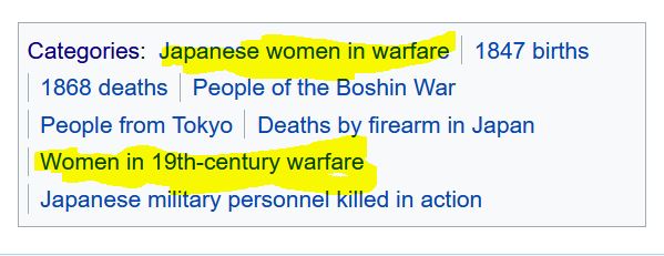 DonesAmb's tweet photo. @bibfbonnemaison A la @Viquipedia en català hi ha prou dones japoneses guerreres com poder agrupar-les en una categoria en femení (calen 5 articles per reunir-los en una categoria). L'anglesa ho fa. Per què no la catalana? Volem les #DonesAmbCategoria pròpia! https://t.co/9r1S96jQNt