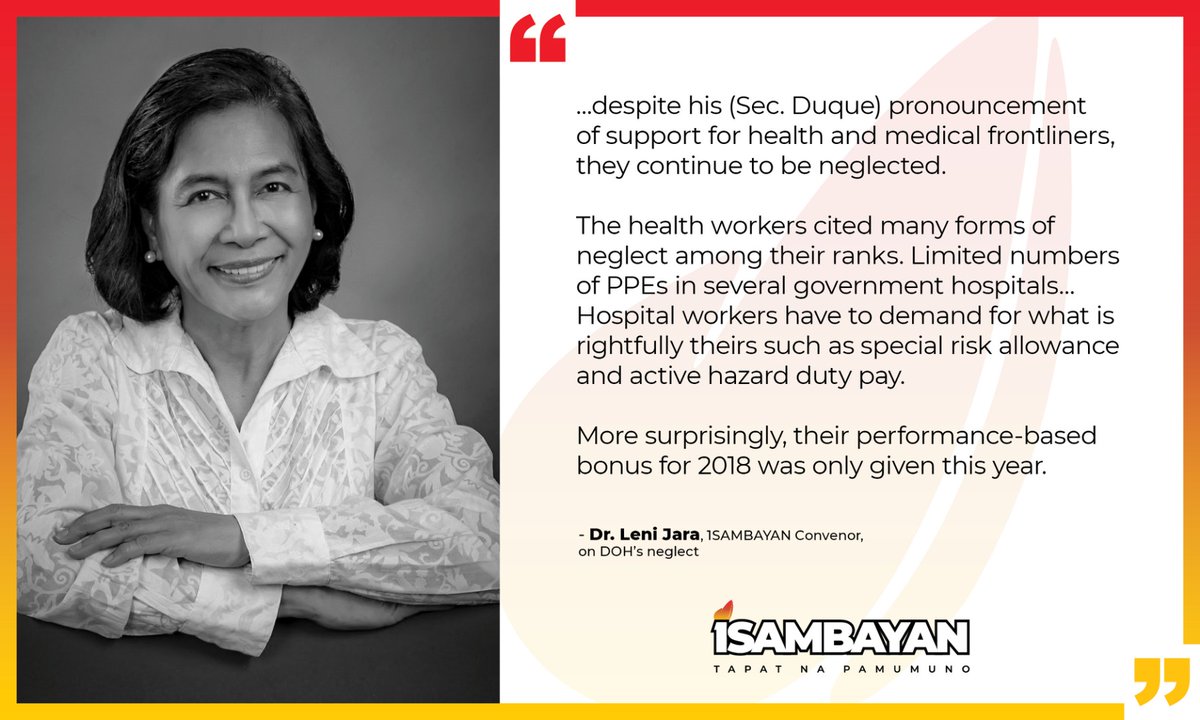 BASAHIN 🧐  Pahayag ni Dr. Leni Jara tungkol sa kapabayaan ng DOH. Ayon sa COA findings, umabot sa 67.3 BILYONG PISO ang budget para sa COVID-19 response na hindi ginamit ng DOH.

"Clearly, competence and compassion are not the strongest traits of our leaders in the government."