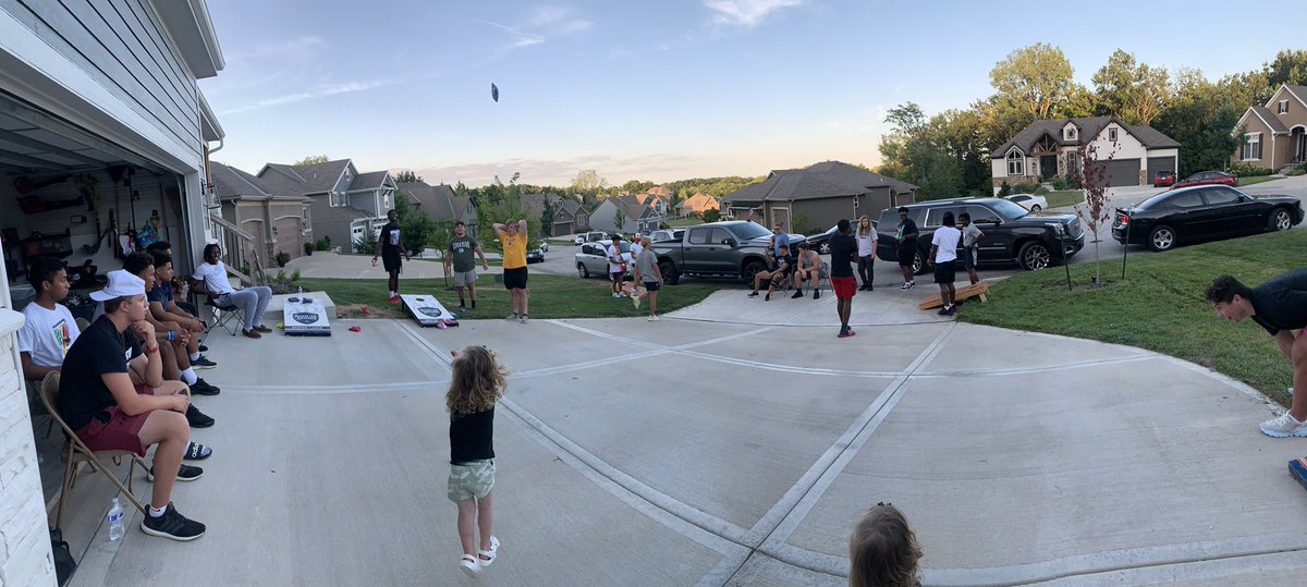 coachDavidWhite's tweet photo. Great time hosting our Senior players! #dogsandcornhole Noah & Calvin took the WIN! #cats21 #family https://t.co/raDDRzB8uW