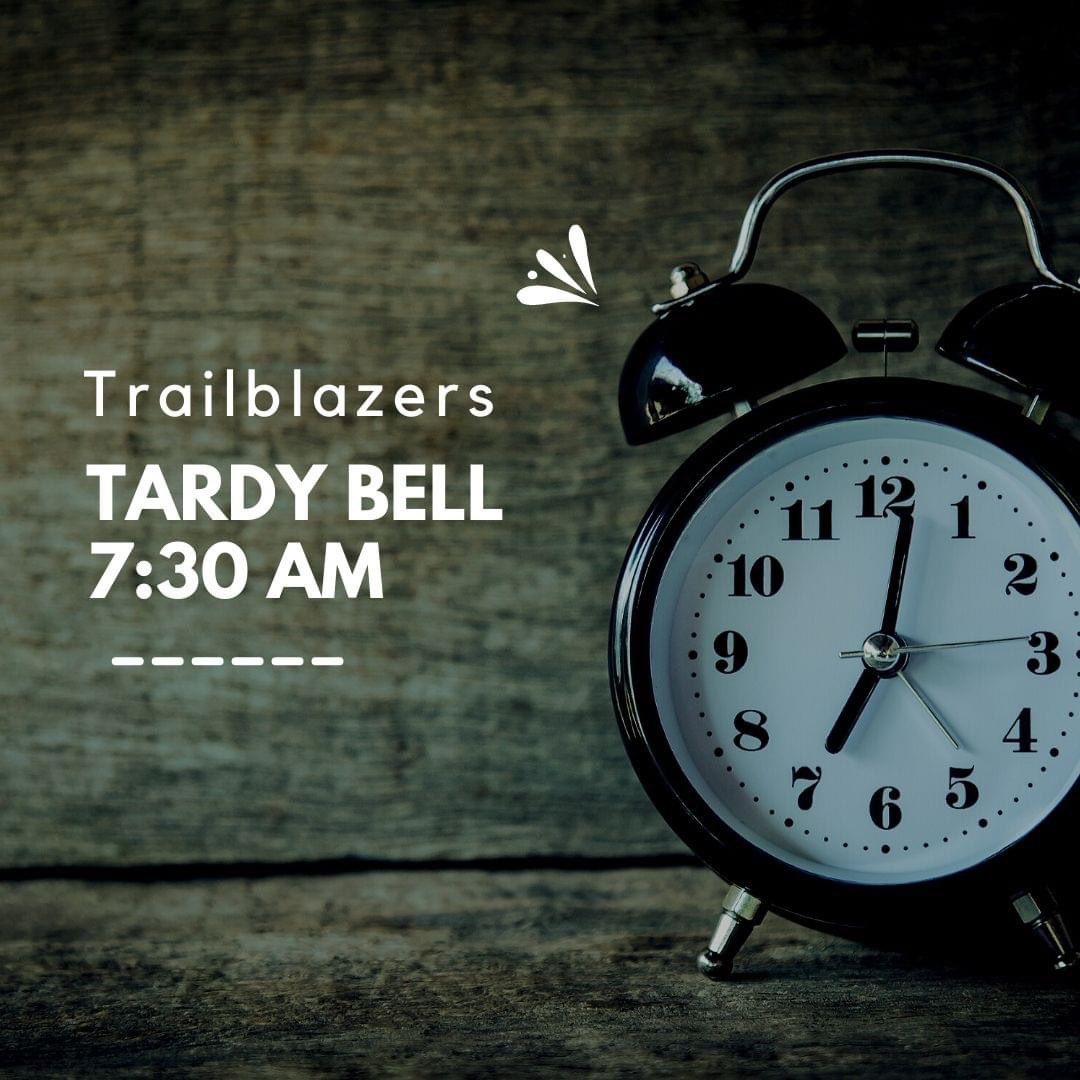 RoanForestPTA's tweet photo. Just a friendly reminder ~ 

Tomorrow, tardy bell is at 7:30 AM

Don't be late on your 1st day!
See you tomorrow, Trailblazers! 
Have a wonderful day, and stay safe! https://t.co/ayms47H9rD