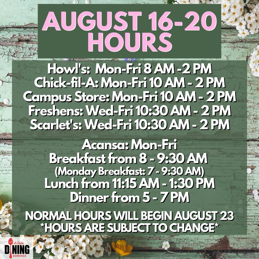 More new students on campus ➡️ More dining locations opening! We are SO excited you are here! Come eat with us 🤗🍎🍕🍔🍇🍓🍟🥪🍝☕️ #AStateDining