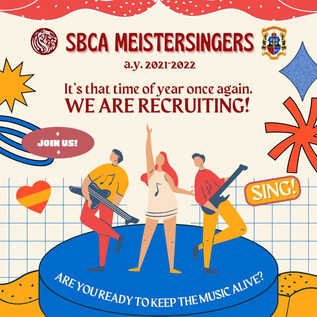 SBCA_Meister's tweet photo. ARE YOU READY TO FIND SOMEBODY TO LOVE?❤️‍🩹😍

SBCA MEISTERSINGERS ARE RECRUITING!🎶🦁

Applications will be from Aug 16-30‼️ https://t.co/cHg7C4kIAC