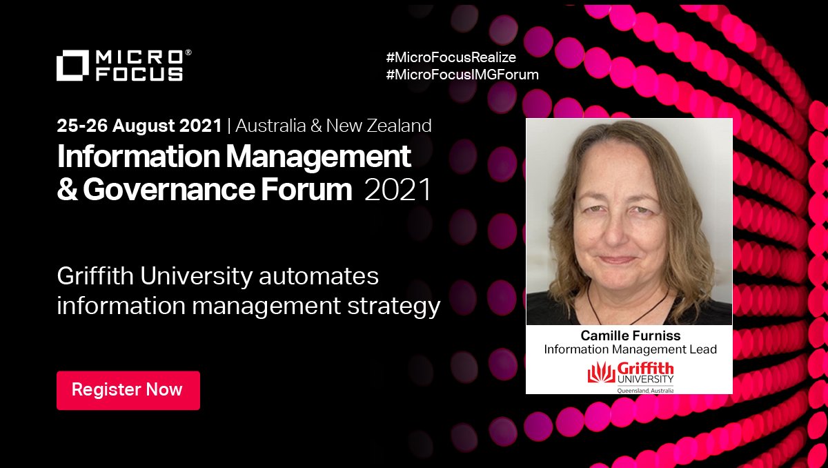 suzygorme's tweet photo. Learn how Griffith Uni gained control and governance of their information by implementing Office 365RMBOT. #MicroFocusRealize #MicroFocusIMGForum #InfoGov https://t.co/q1afTlUgNO #TeamMicroFocus https://t.co/46jRoA5eG4