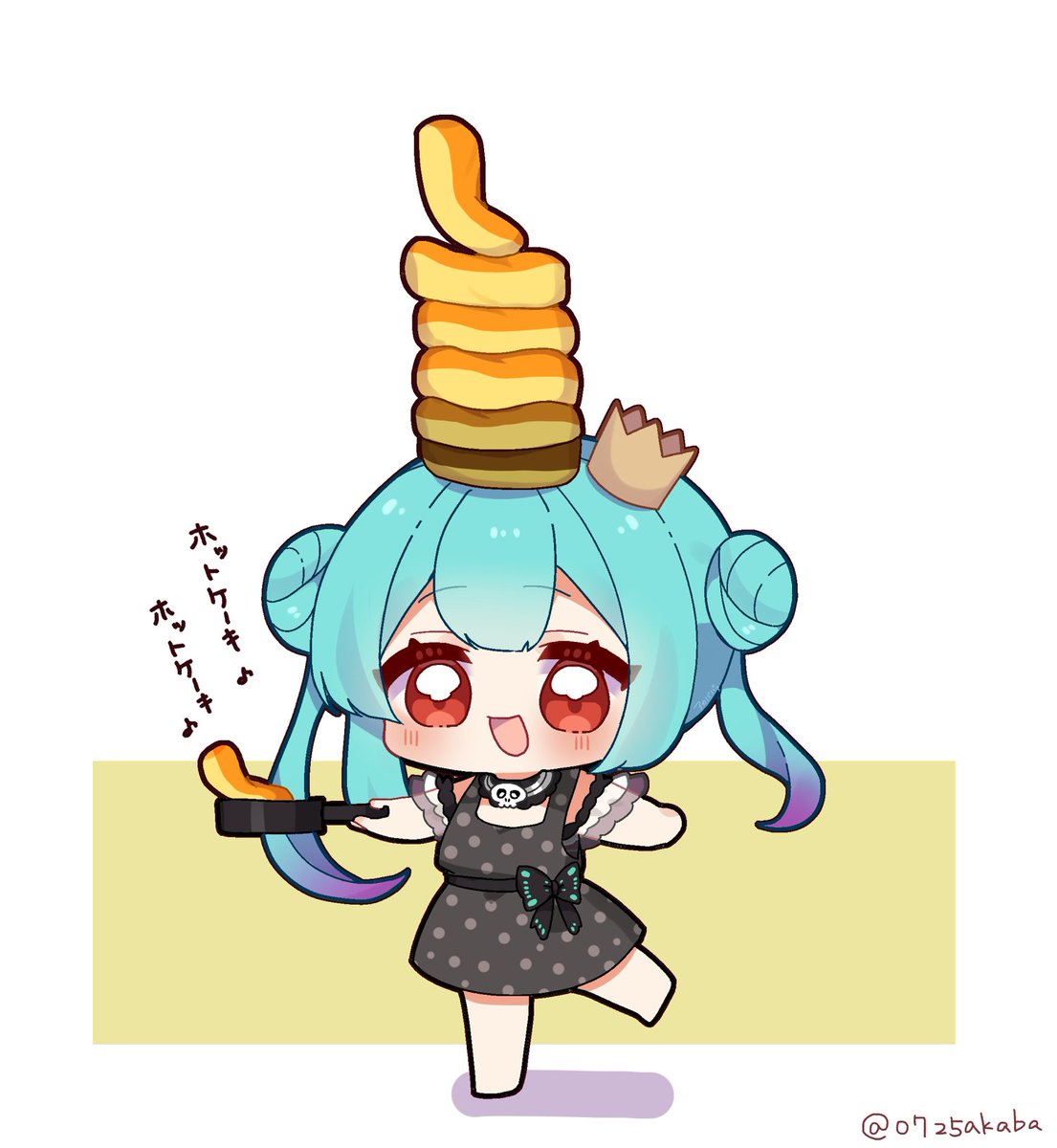 uruha rushia 1girl chibi double bun solo hair bun pancake crown  illustration images