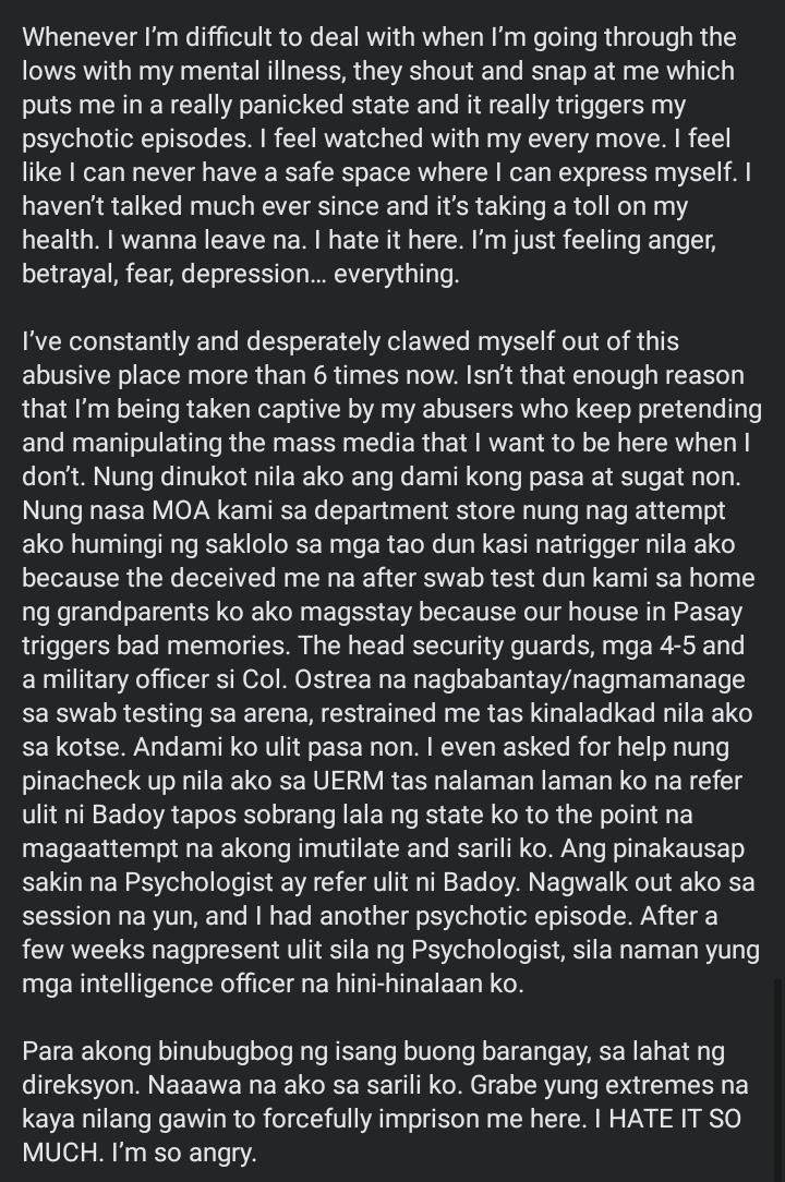MABIGAT NA UMAGA. Anakbayan member Alicia Lucena speaks out and reveals the harsh conditions she was forced to bear since her abusive, NTF-ELCAC agent mother abducted her. Nadudurog ang puso ko. Hindi lahat ng magulang kakampi natin. This is outright ABUSE. 

#LetAliciaSpeak