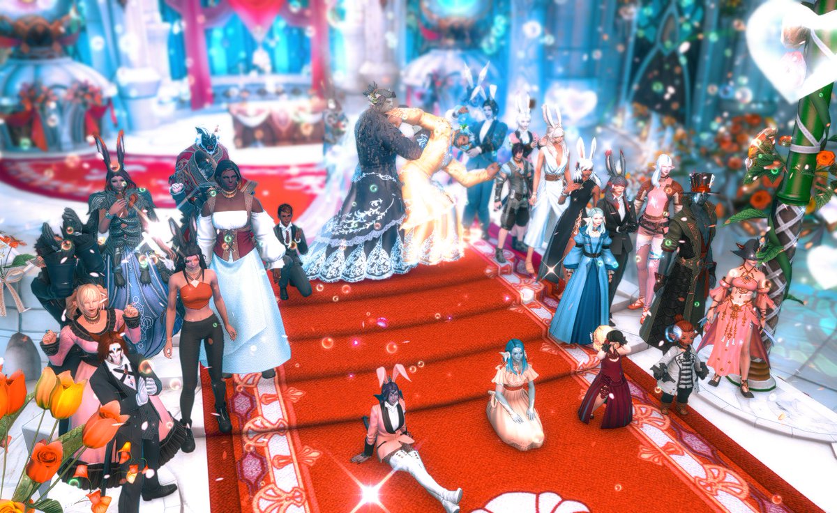 MaraHolmes_'s tweet photo. In #FFXIV news, our Free Company; The Bholes (it's short for Beholders obviously) had their first WEDDING today!

The amazing @sevlii_ took these incredible photos of the event! 😍 Congrats to @trottimus &amp; @AmadeusFink! Hope to find a woman for Mara to marry someday! ☺️ https://t.co/Mno1EuuGsM