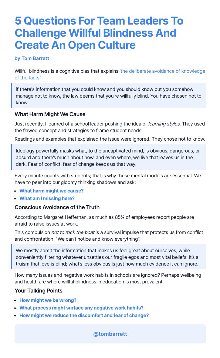 Tom Barrett on Twitter "Willful blindness is a cognitive bias that