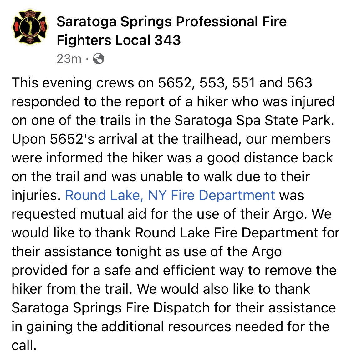 Saratoga Springs Firefighters tweet media