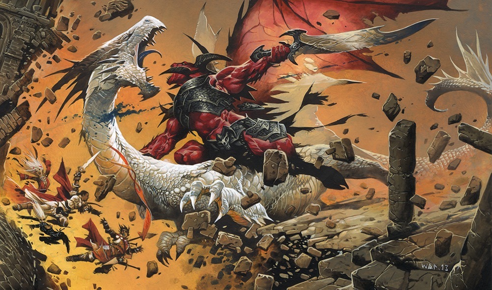 GolarionToday's tweet photo. 16 Arodus 4713 AR: A Silver Dragon Falls (#Kenabres, #Mendev)

The balor #Khorramzadeh overwhelmed #Terendelev as the demons launched another attack on the city. https://t.co/7x54m09sFE #4713AR https://t.co/4G91KNSPNU