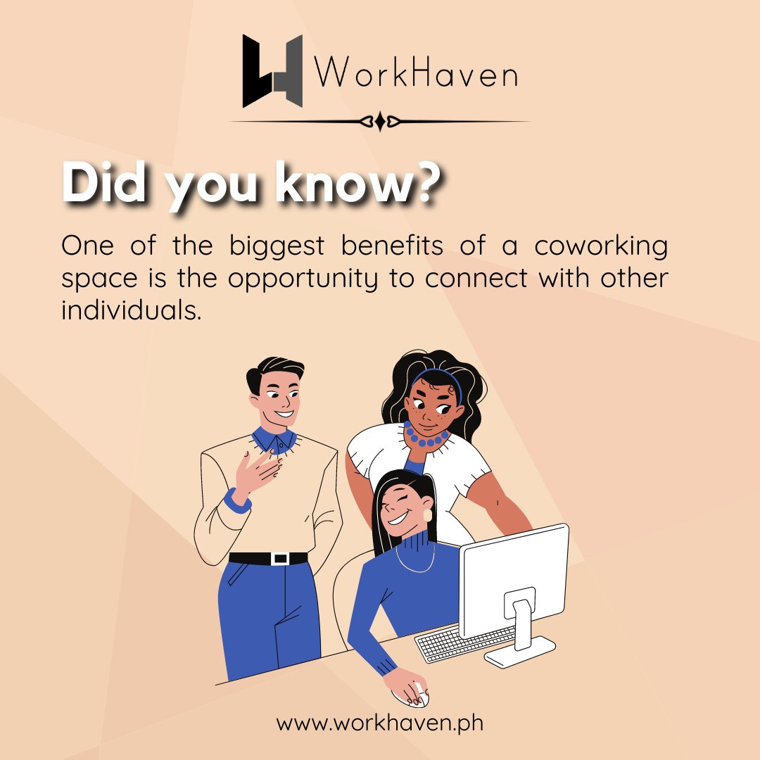 workhavenph's tweet photo. Coworking spaces may expose you to chance and opportunity. Who knows where a casual conversation may lead. What are you waiting for? Sign up now and get a chance to expand your network.
Visit https://t.co/GdQiOKfAta for more information
#workhaven #coworking #office #meeting https://t.co/Dw98JcopeW